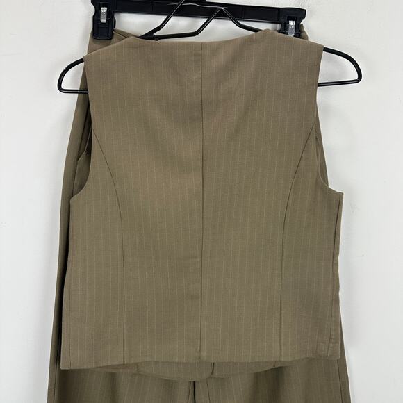 WeWoreWhat Suit Vest Pant Set Pinstripe Brown Wide Leg Tailored XS/0 NWT - Picture 9 of 13